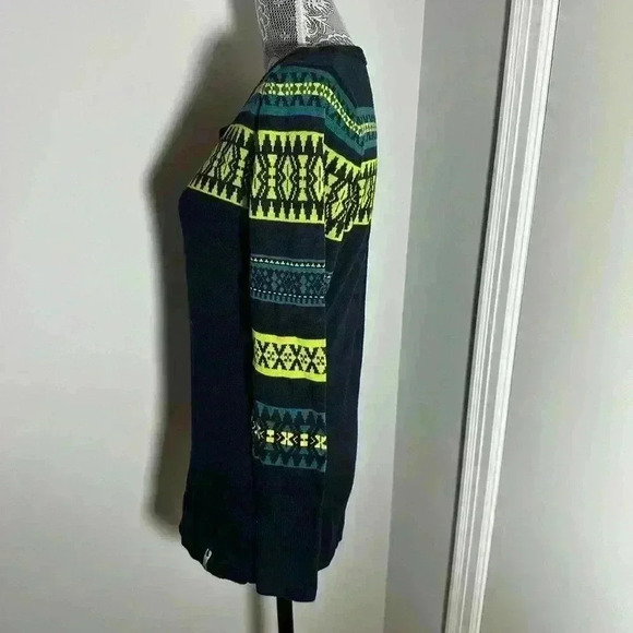 Woolrich Cotton Blend Petite Women’s Navy and Lime Green Pullover Sweater. P/S - Picture 6 of 9